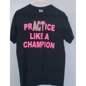 Girls T-shirt SZ M PRACTICE LIKE A CHAMPION gymnastics cheerleading Black & Pink